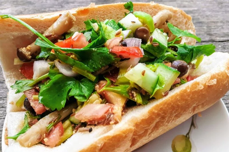 vegan salad sandwich with mushrooms