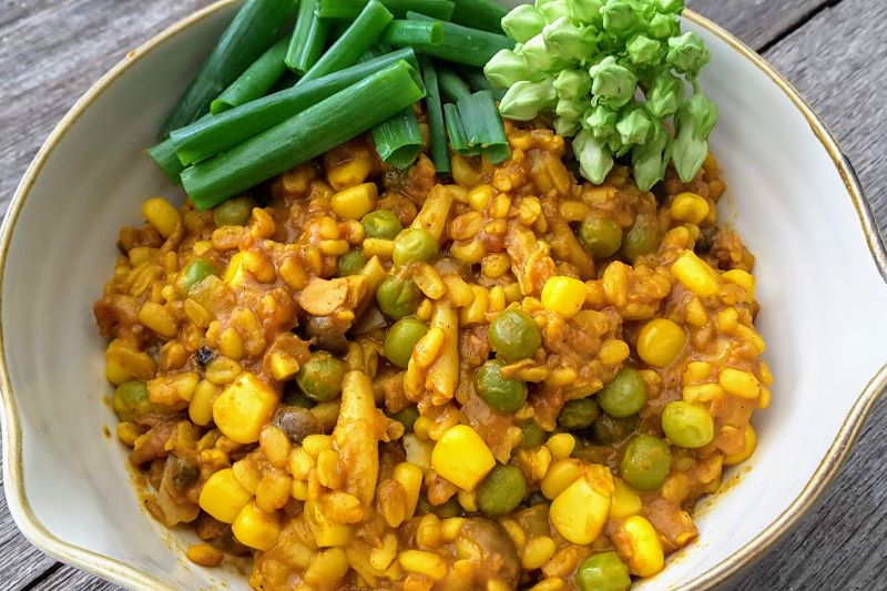 vegan tomato and split mung bean daal